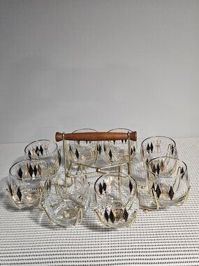Vintage Mid-Century Modern Harlequin Diamond Roly Poly Atomic by Federal Glass